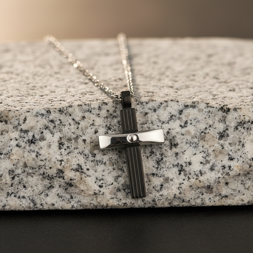 Ανδρικός Σταυρός Ατσάλι Visetti - Μαύρος με Ασημί Λεπτομέρειες