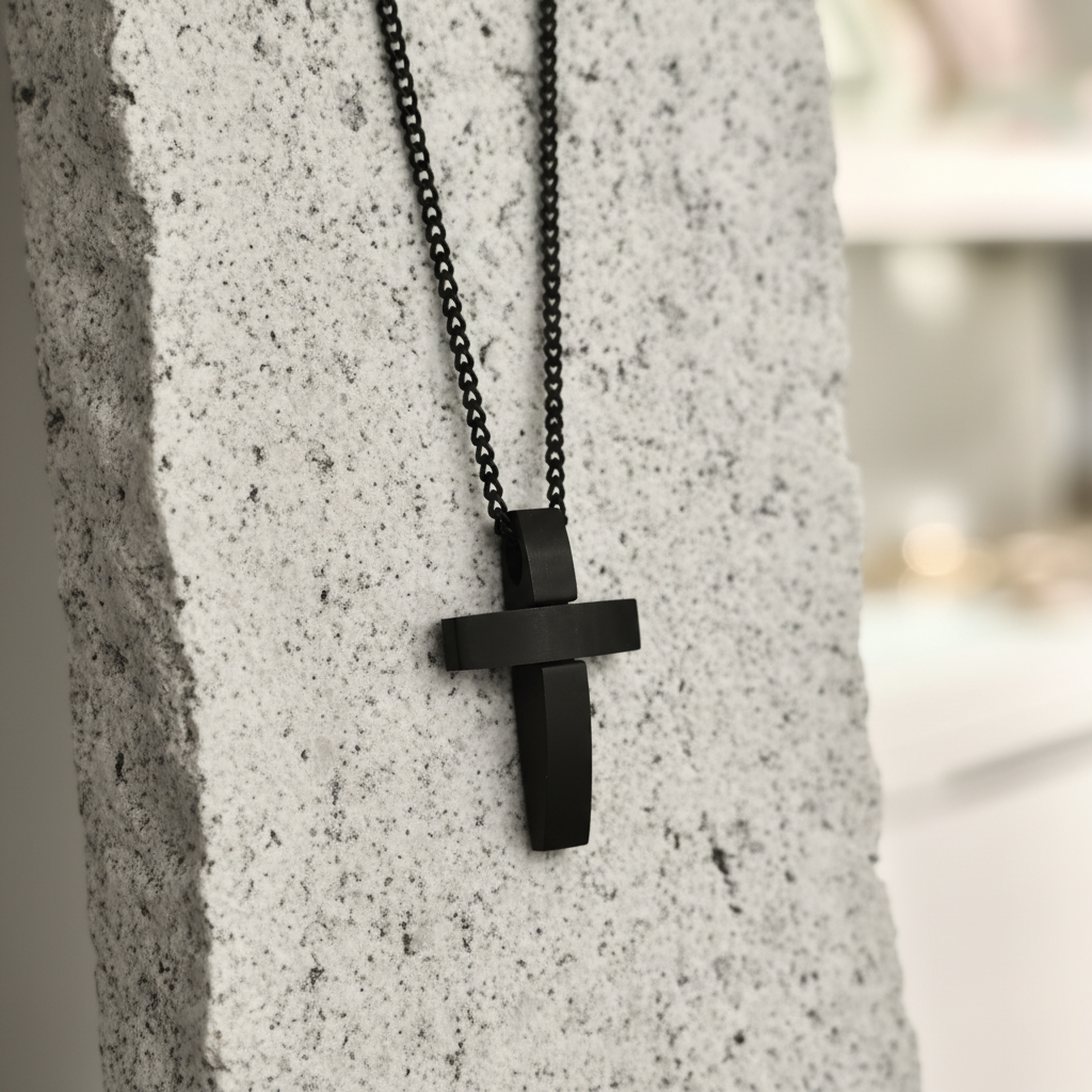 Ανδρικός Σταυρός Ατσάλι Μαύρος - Minimalist Design