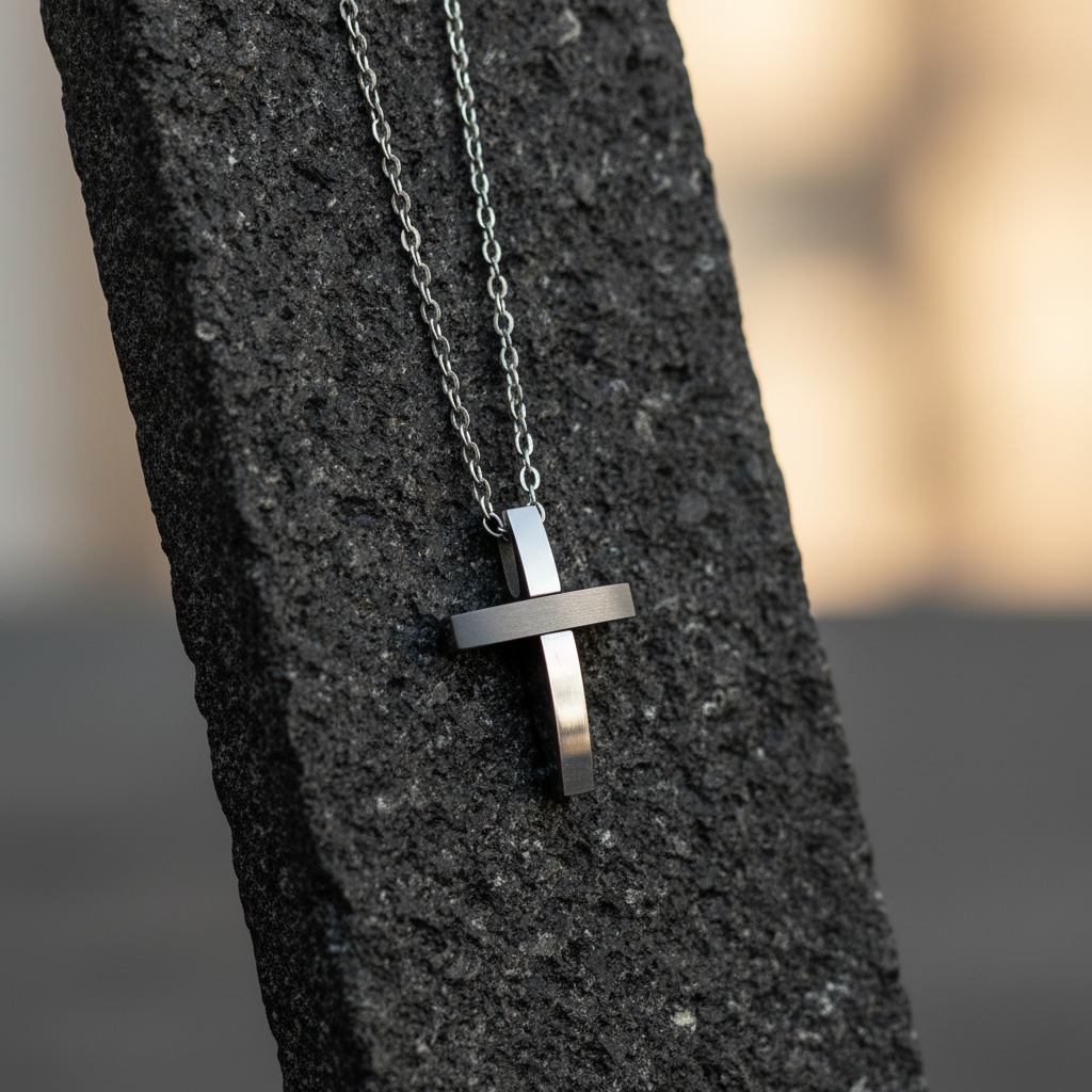 Ανδρικός Σταυρός Ατσάλι Διακριτικός - Mat & Γυαλιστερό Φινίρισμα