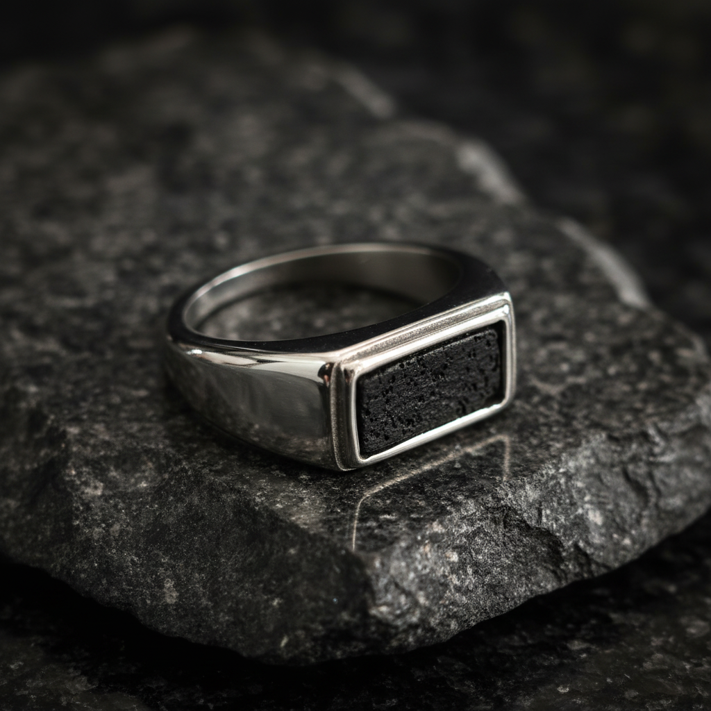 Ανδρικό Δαχτυλίδι Ατσάλι Visetti με Λάβα