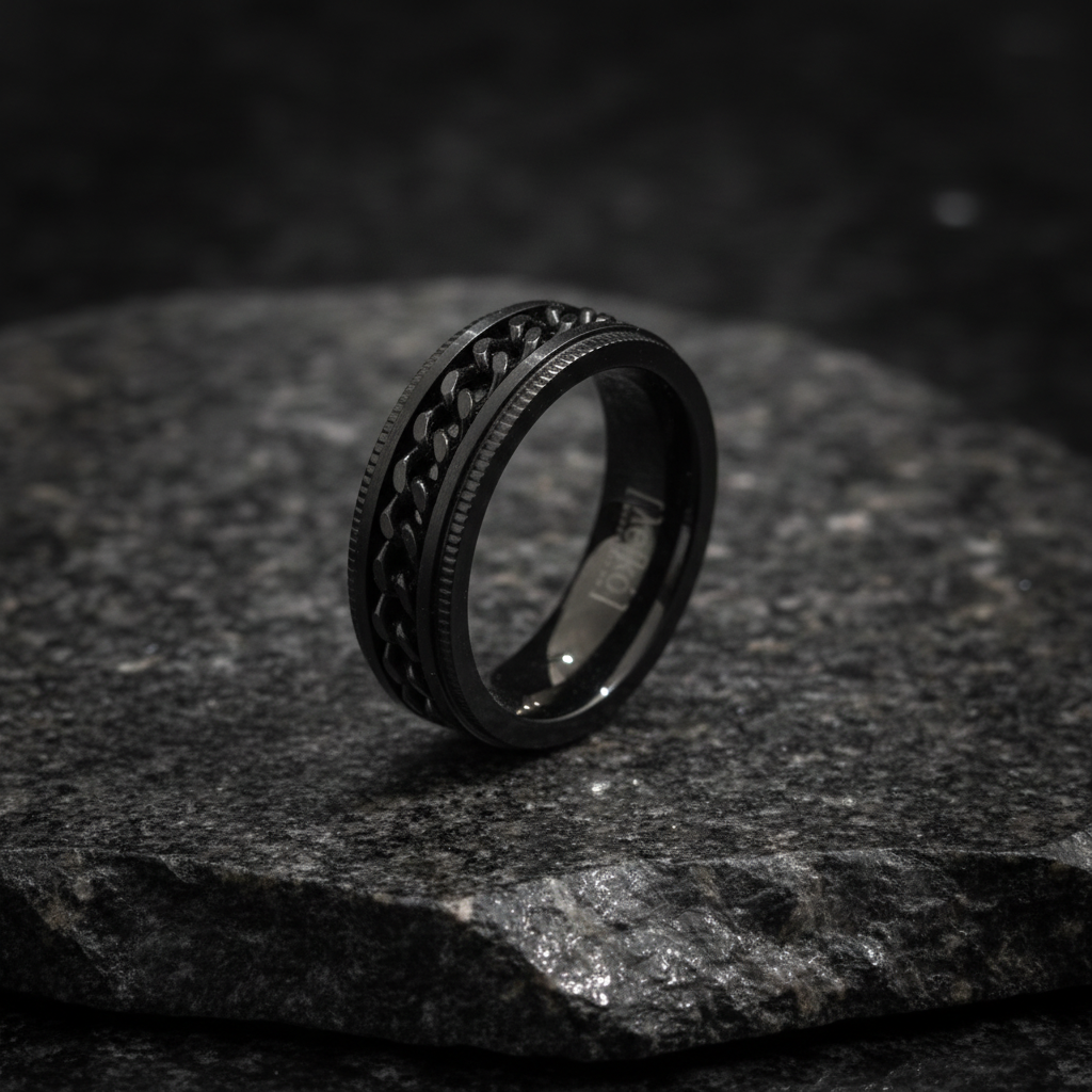 Ανδρικό Δαχτυλίδι Ατσάλι Visetti Μαύρο - Chain Design