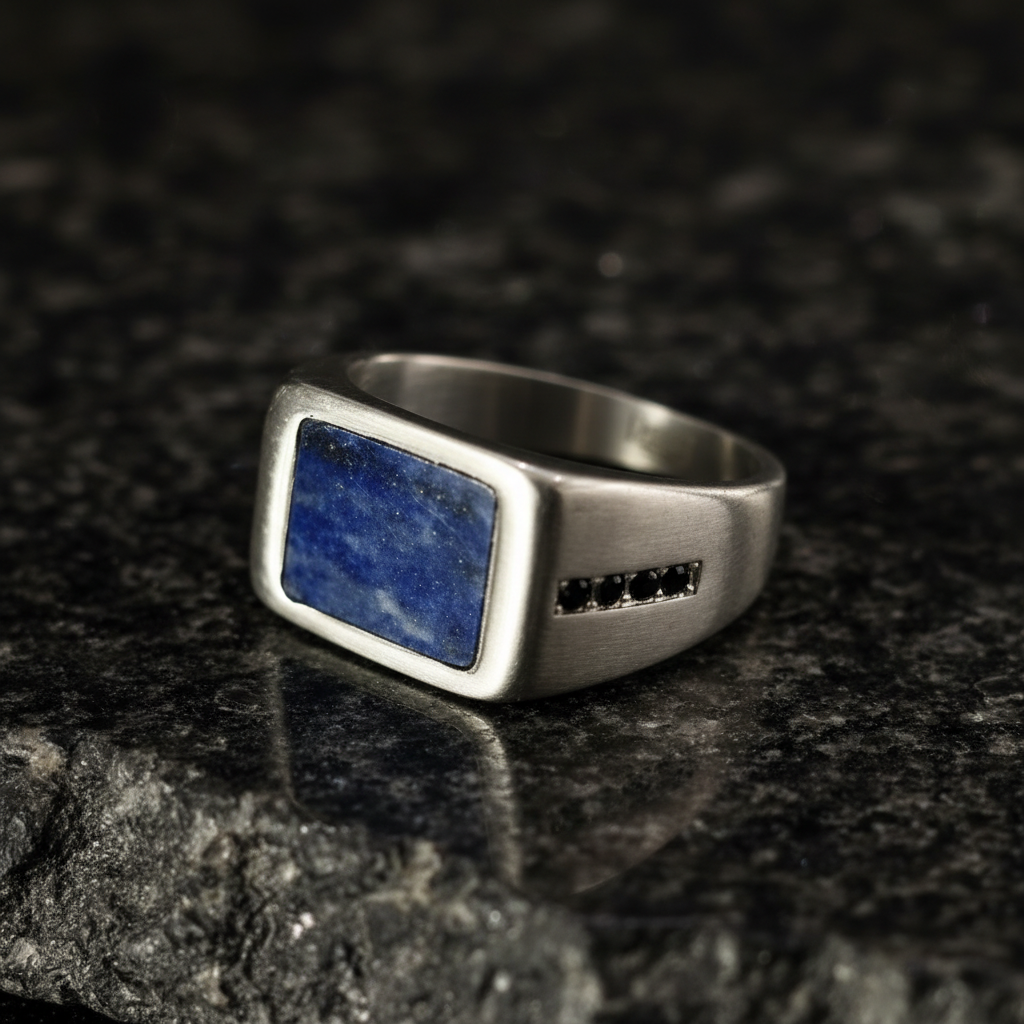 Ανδρικό Δαχτυλίδι Ατσάλι Visetti με Lapis Lazuli και Μαύρες Πέτρες