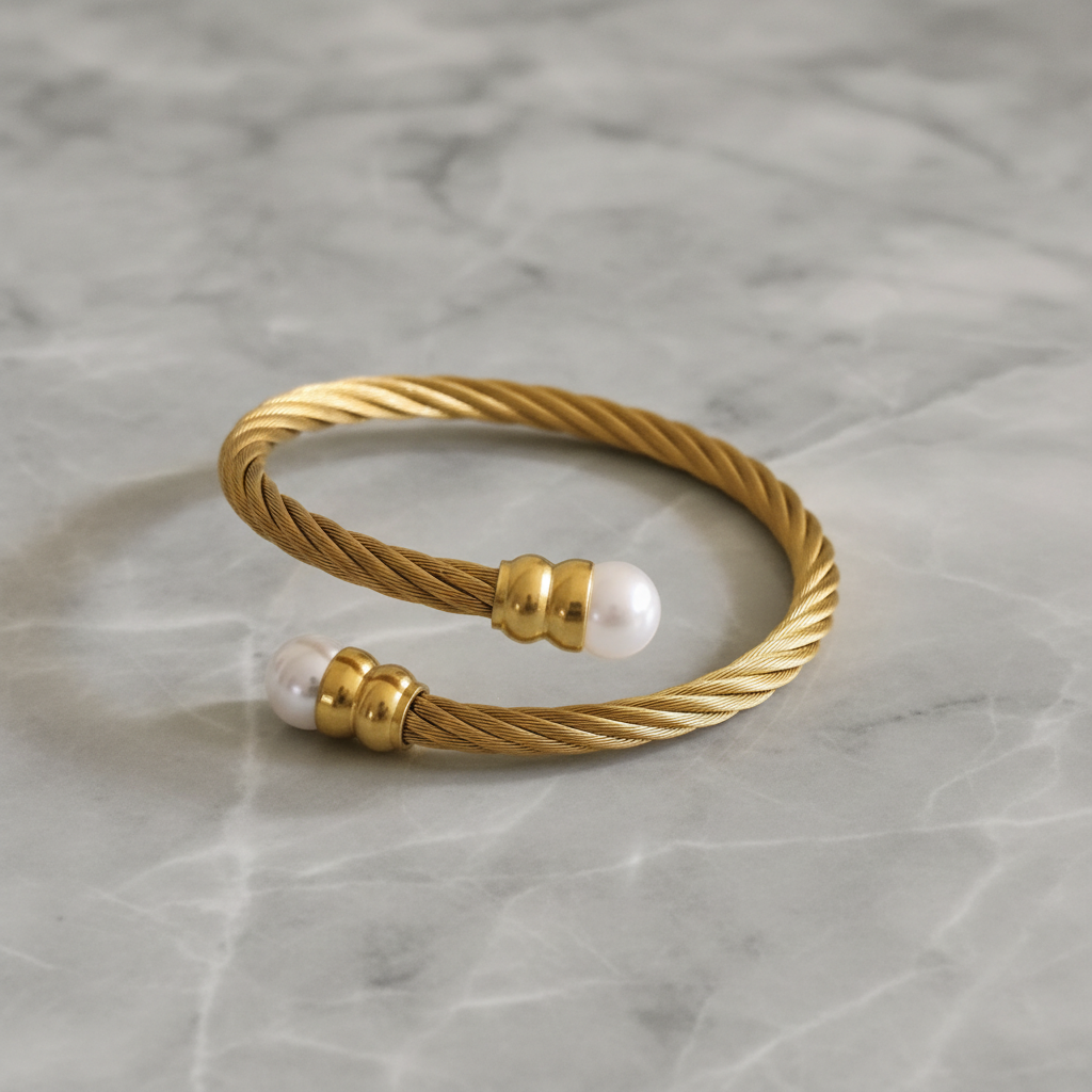 Γυναικείο Βραχιόλι Ατσάλι Επιχρυσωμένο VISETTI - Twisted Cable με Perles