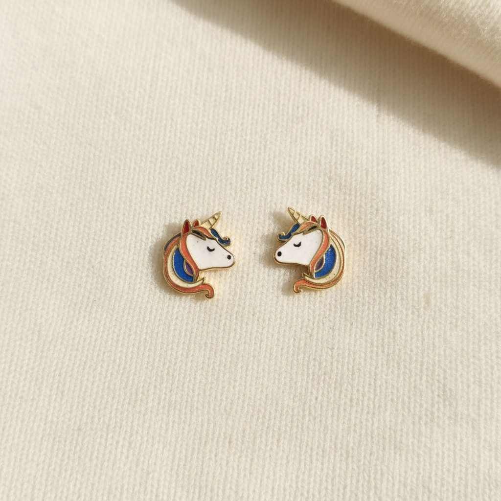 Παιδικά Σκουλαρίκια Ασήμι 925 Επιχρυσωμένα - Μονόκεροι με Σμάλτο