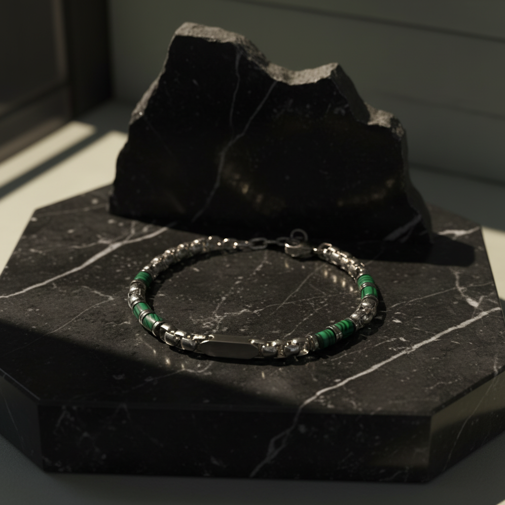 Ανδρικό Βραχιόλι με Πράσινους Λίθους