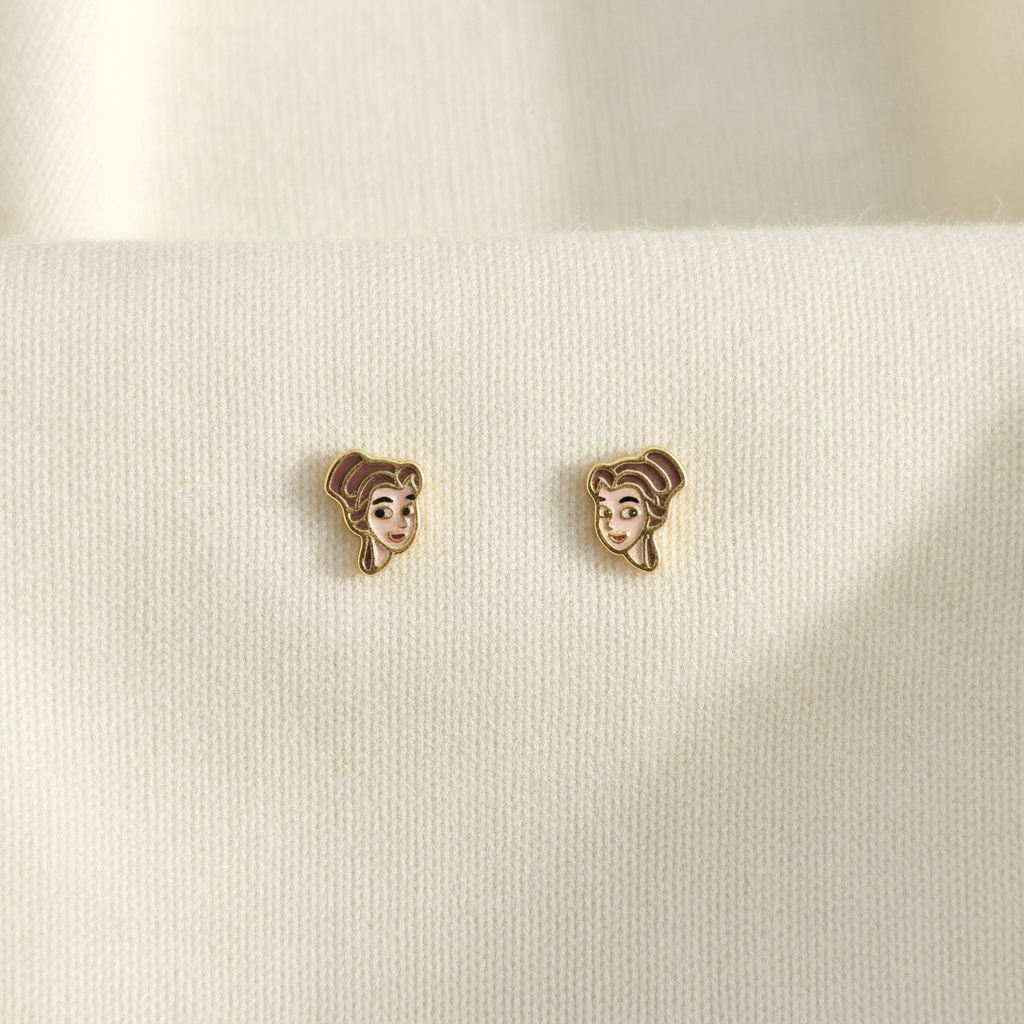 Παιδικά Σκουλαρίκια Ασήμι 925 Επιχρυσωμένα - Belle Πεντάμορφη Disney με Σμάλτο