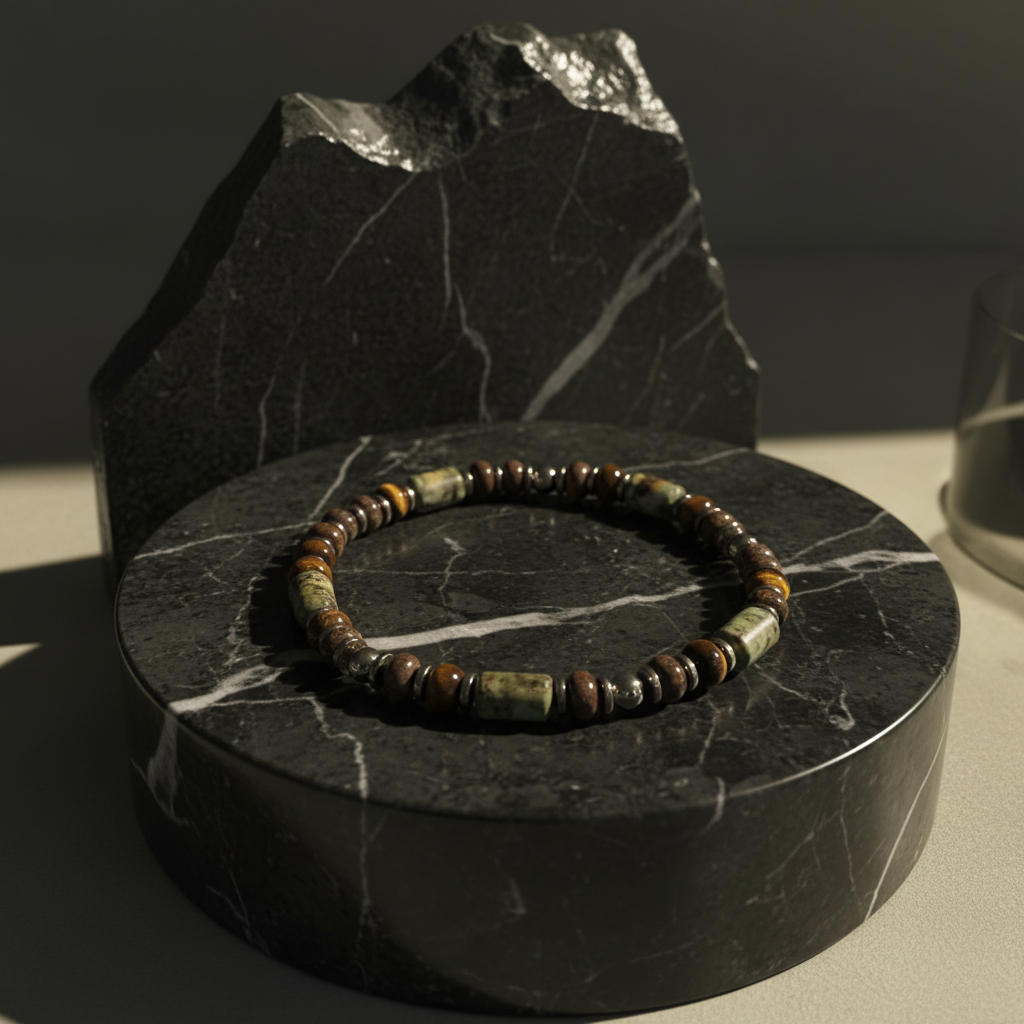 Ανδρικό Βραχιόλι λefkó με Μάτι Τίγρης και Βρυώδη Αχάτη