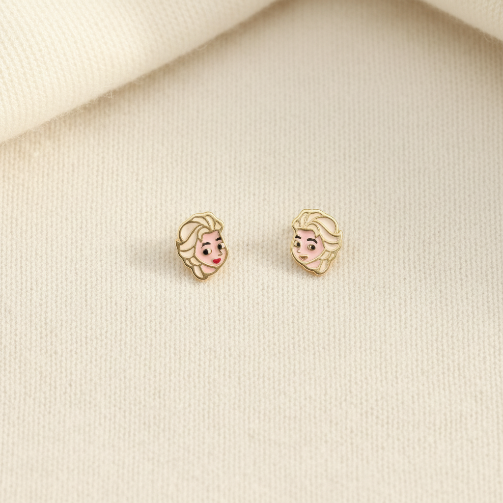 Παιδικά Σκουλαρίκια Ασήμι 925 Επιχρυσωμένα - Elsa Frozen Disney με Σμάλτο