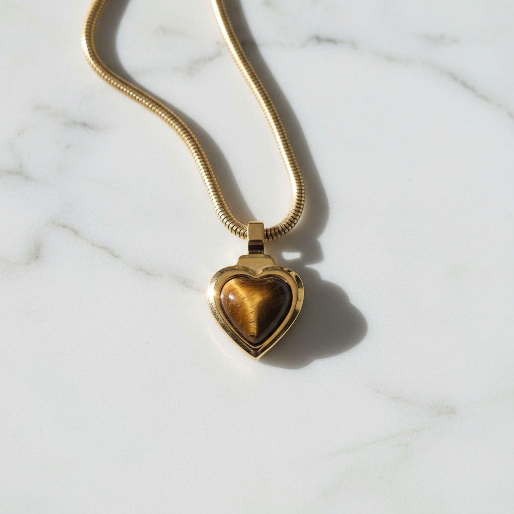 Γυναικείο Κολιέ Ατσάλι Επιχρυσωμένο VISETTI - Καρδιά με Μάτι Τίγρης