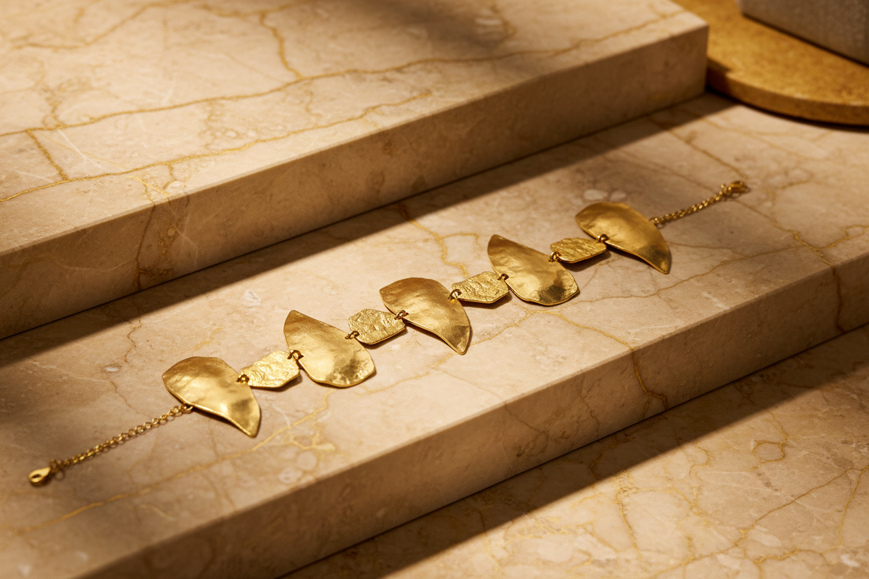 Premium Gold-Plated Organic Hammered Bracelet