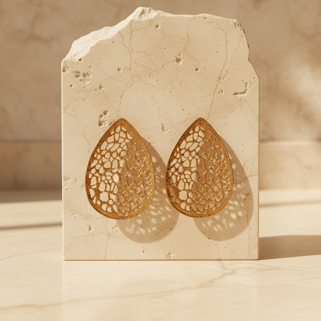Gold Organic Lace Earrings - Bright Commercial