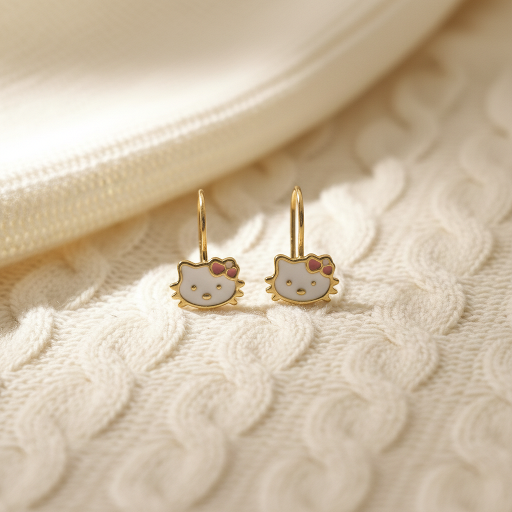 Παιδικά Σκουλαρίκια Ασήμι 925 Επιχρυσωμένα - Hello Kitty με Σμάλτο