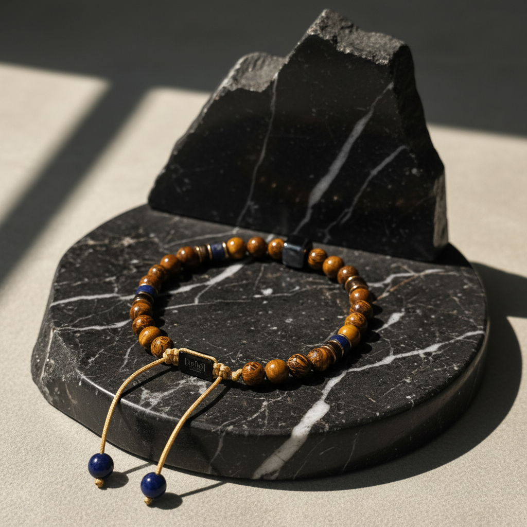 Ανδρικό Βραχιόλι Macramé **λefkó** με Ημιπολύτιμους Λίθους