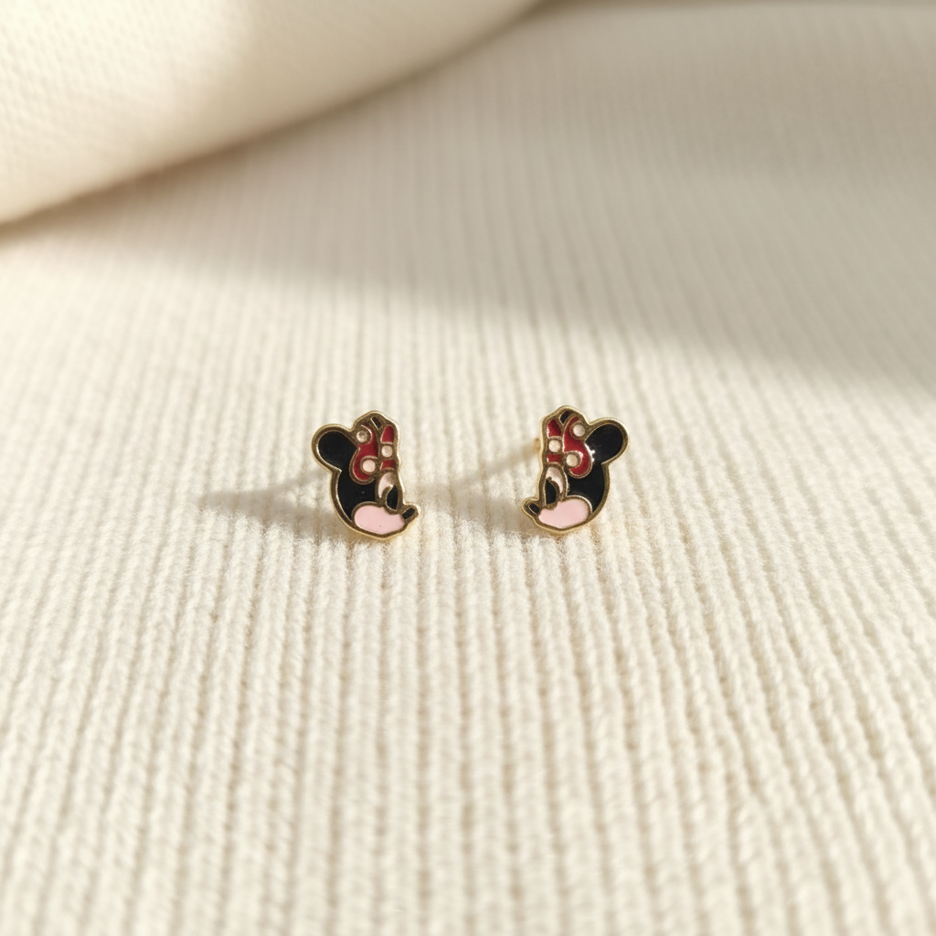 Παιδικά Σκουλαρίκια Ασήμι 925 Επιχρυσωμένα - Minnie Mouse Disney με Σμάλτο