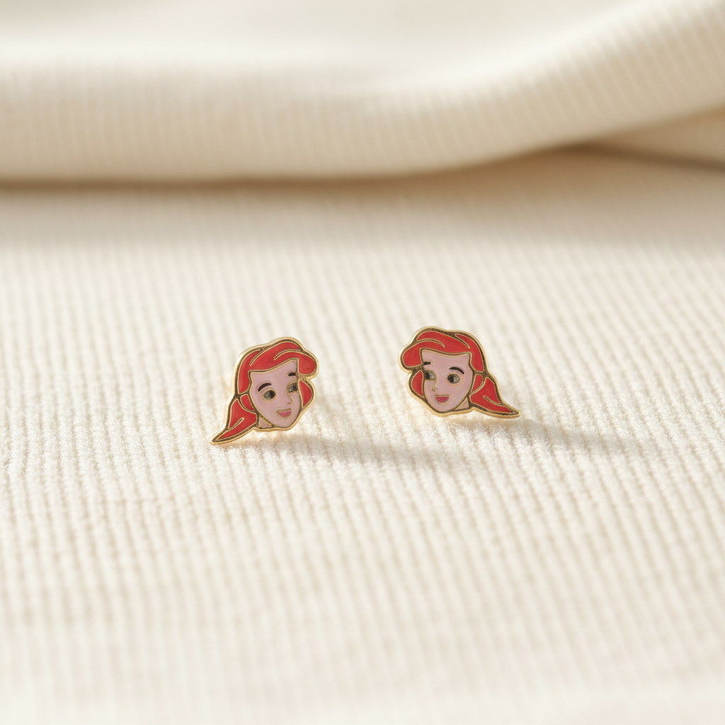 Παιδικά Σκουλαρίκια Ασήμι 925 Επιχρυσωμένα - Ariel Πριγκίπισσα με Σμάλτο