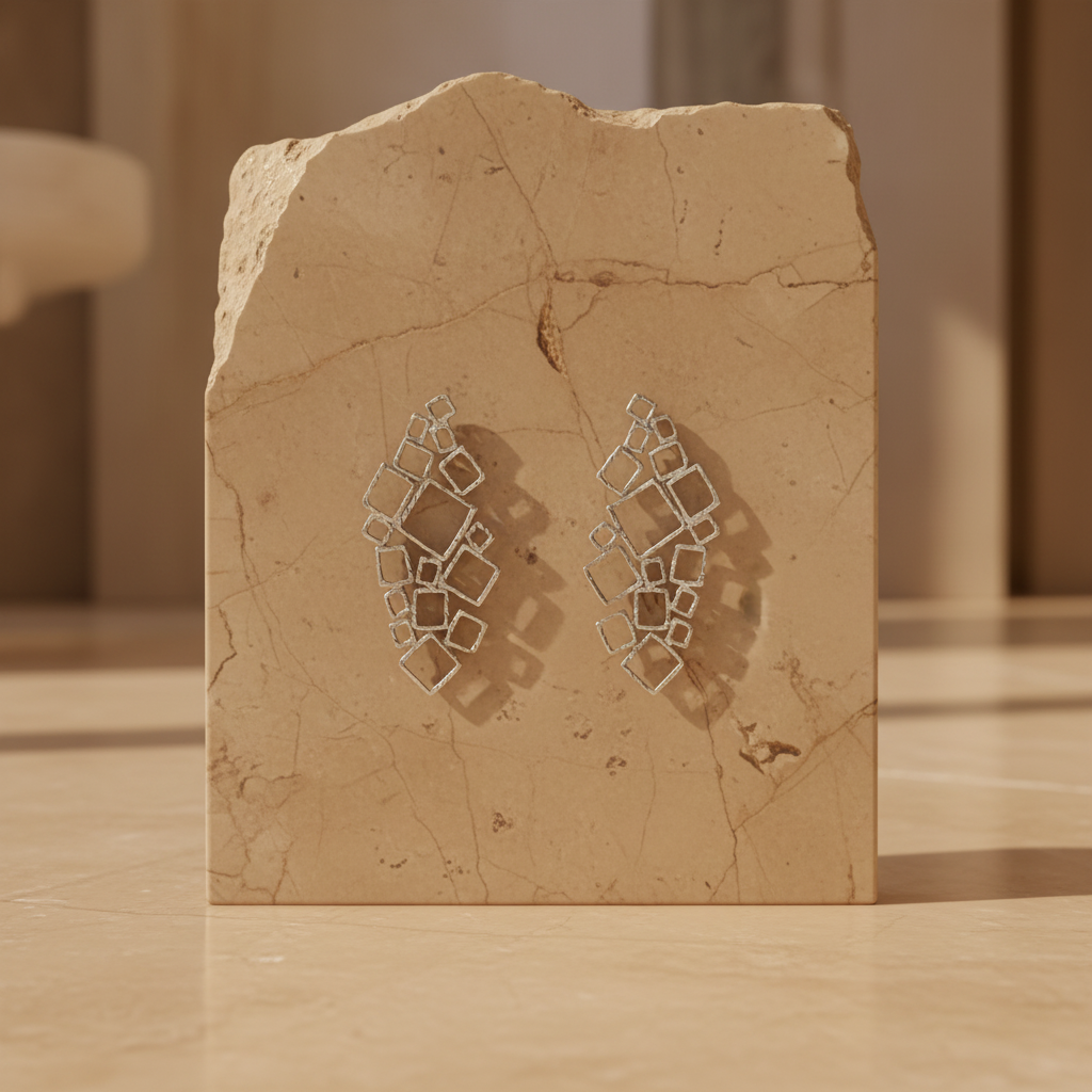 Silver Geometric Mosaic Earrings