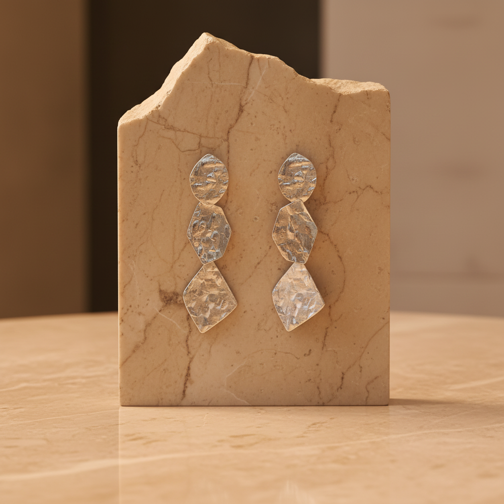 Premium Silver-Plated Geometric Triple-Drop Earrings
